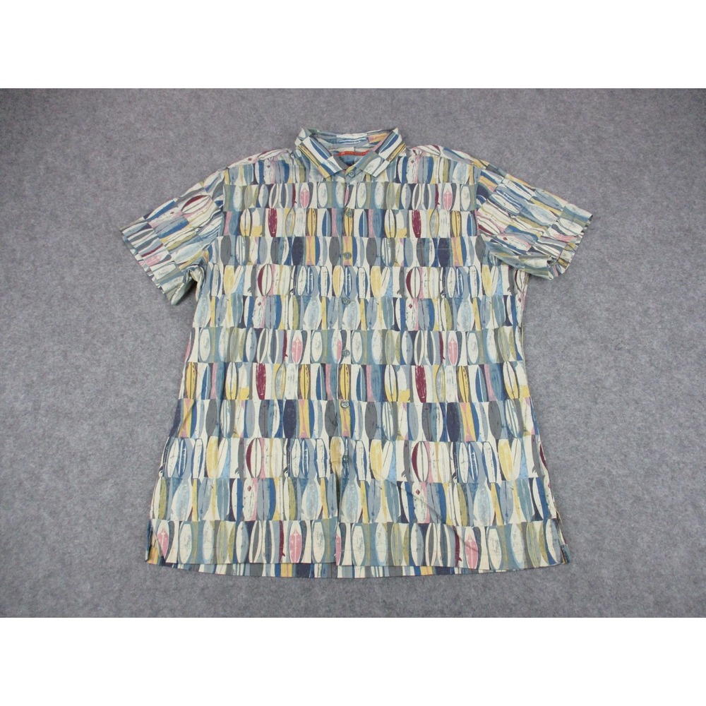 Tori Richard Shirt Mens Large Yellow Blue Surfboard Cotton Button Up 1956 6383
